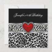 Invitation 40e fête d'anniversaire Zebra noir blanc léopard r (Devant)