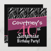 Invitation 40e Flames de zèbres noirs blancs surprises (Devant / Derrière)