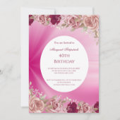 Invitation 40e Fleurs Roses Roses Roses Roses Roses Rouge (Devant)