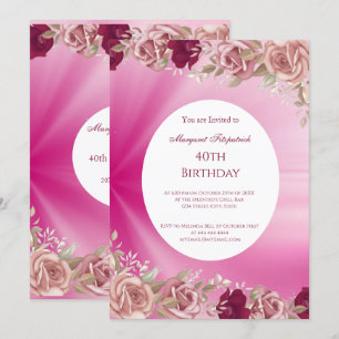Invitation 40e Fleurs Roses Roses Roses Roses Roses Rouge