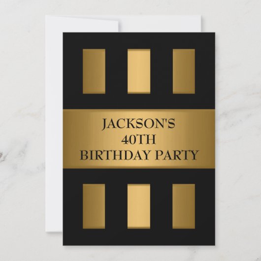 Invitation 40e Gold Bronze Black Block Stripes Party (Devant)
