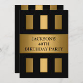 Invitation 40e Gold Bronze Black Block Stripes Party (Devant / Derrière)