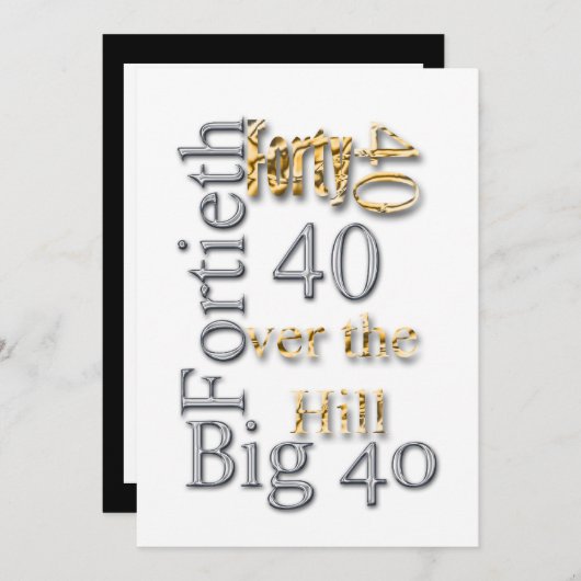 Invitation 40e Gold silver fun party (Devant / Derrière)