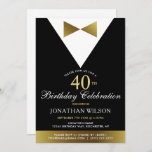 Invitation 40e Invitations, Black Gold Tuxedo Anniversaire<br><div class="desc">Avez-vous une fête du 40e anniversaire pour planifier une soirée spéciale? Ces invitations en tuxedo noir et or apporteront de l'élégance à leur journée spéciale! Le design élégant s'accorde bien avec les idées de gâteau tuxedo d'anniversaire noir et or. Ces invitations à la fête du 60e anniversaire peuvent être très...</div>