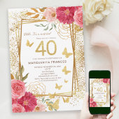 Invitation 40e Jalon Rose Parties scintillant d'or Quarante A