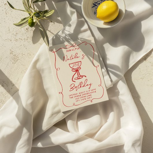 Invitation 40e Main tiré Bow Champagne Verre Anniversaire