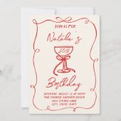 Invitation 40e Main tiré Bow Champagne Verre Anniversaire (Devant)