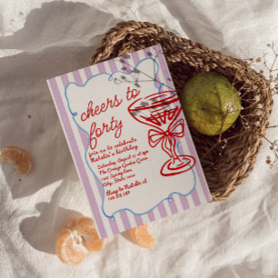 Invitation 40e Main tiré couleur verre de champagne Anniversa