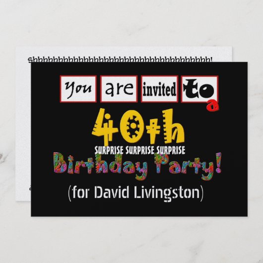 Invitation 40e Modèle d'invitation à la fête d'anniversaire S (Devant / Derrière)