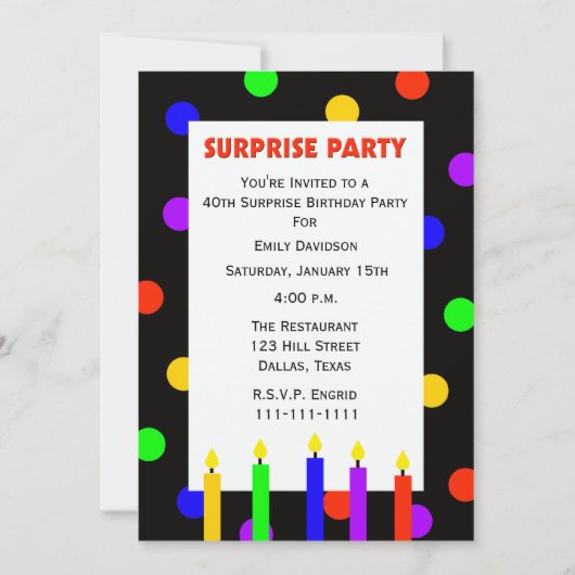 Invitation 40e Points d'invitation surprise à la fête d'anniv (Devant)