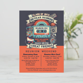 Invitation 40e Réunion Rétro 80s Pop Culture Classe de [Année