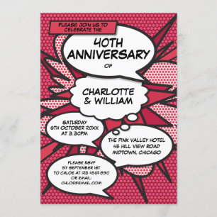 Invitation 40e Ruby Mariage Anniversaire amusant Comic Book