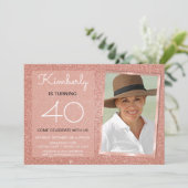 Invitation 40e Sparkle Rose Gold Blush Pink Photo (Debout devant)