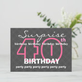 Invitation 40e SUPRISE Anniversaire Moderne Turquoise et noir (Debout devant)