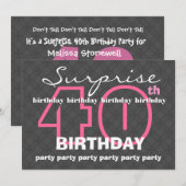 Invitation 40e SUPRISE Anniversaire Moderne Turquoise et noir (Devant / Derrière)