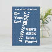 Invitation 40e SURPRISE Anniversaire Blue Stars Zip Your Lip (Debout devant)
