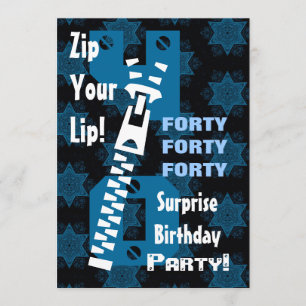 Invitation 40e SURPRISE Anniversaire Blue Stars Zipper W1685