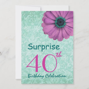 Invitation 40e SURPRISE Anniversaire Fête rose et saleté Turq