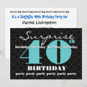 Invitation 40e SURPRISE Anniversaire Turquoise Noire W1858 (Devant / Derrière)