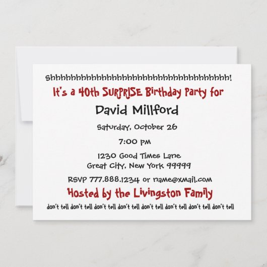 Invitation 40e SURPRISE Ballons d'invitation (Dos)