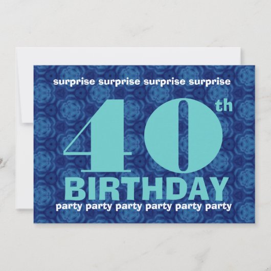 Invitation 40e SURPRISE Birthday Party Blue and Aqua B400 (Devant)