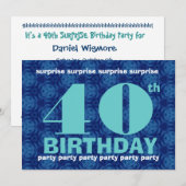 Invitation 40e SURPRISE Birthday Party Blue and Aqua B400 (Devant / Derrière)