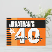 Invitation 40e SURPRISE Party Orange et Black Stripes A2 (Debout devant)