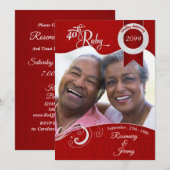 Invitation 40e Vibrant Ruby Rouge Damassé Photo Personnalisé (Devant / Derrière)