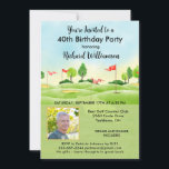 Invitation 40ème anniversaire de la fête masculine Photo Golf<br><div class="desc">Cette invitation festive et colorée 40th Birthday Party a un thème Golf et il est parfait pour un Golfeur. Il dispose d'un panier de golf avec des clubs de golf sur un terrain de golf, Beaucoup à personnaliser pour rendre approprié pour votre propre événement ainsi qu'une photo. Nous avons tous...</div>