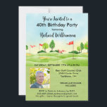 Invitation 40ème anniversaire de la fête masculine Photo Golf<br><div class="desc">Cette invitation festive et colorée 40th Birthday Party a un thème Golf et il est parfait pour un Golfeur. Il dispose d'un panier de golf avec des clubs de golf sur un terrain de golf, Beaucoup à personnaliser pour rendre approprié pour votre propre événement ainsi qu'une photo. Nous avons tous...</div>