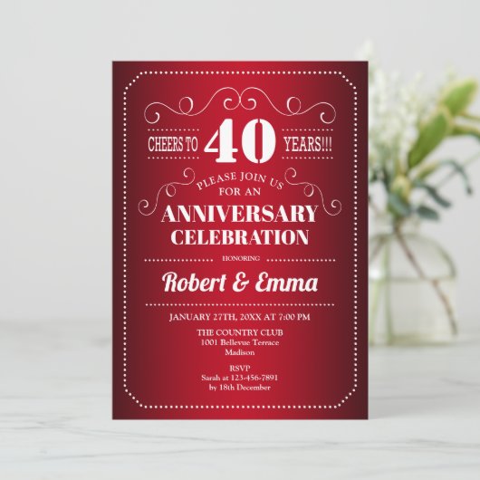 Invitation 40ème anniversaire du Mariage - Ruby Red (Debout devant)
