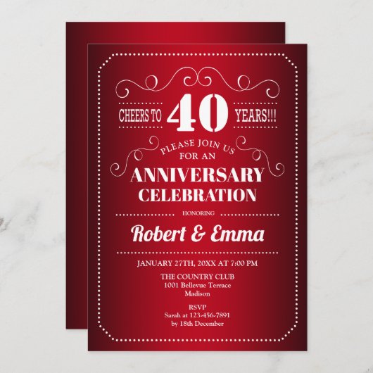 Invitation 40ème anniversaire du Mariage - Ruby Red (Devant / Derrière)