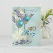 Invitation 40ème anniversaire élégant bleu marron (Debout devant)