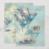 Invitation 40ème anniversaire élégant bleu marron (Devant / Derrière)