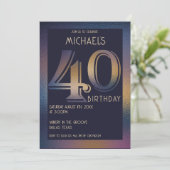 Invitation 40ème anniversaire moderne violet foncé et or (Debout devant)