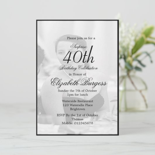 Invitation 40ème Classy Elegant Photo Monogramme Anniversaire (Debout devant)