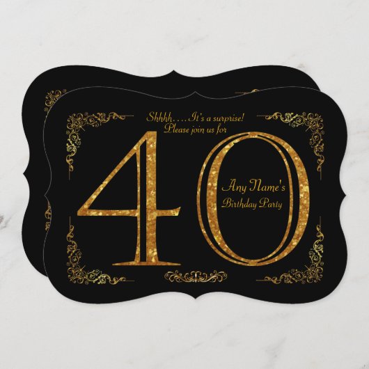Invitation 40ème, fête d'anniversaire 40ème, grand Gatsby, no (Devant / Derrière)