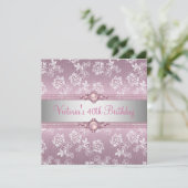 Invitation 40ème Pink White Silver Lace Floral Anniversaire (Debout devant)