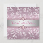 Invitation 40ème Pink White Silver Lace Floral Anniversaire (Devant)