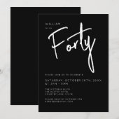Invitation 40ème Trente-Trente-Jour d'anniversaire noir moder (Devant / Derrière)