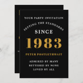Invitation 40th Birthday 1983 Black Gold Ajouter un nom Année (Devant / Derrière)