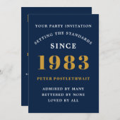Invitation 40th Birthday 1983 Blue Gold Ajouter un nom année (Devant / Derrière)