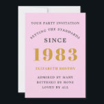 Invitation 40th Birthday 1983 Pink Grey Ajouter un nom Année<br><div class="desc">Pour ceux qui fêtent leur anniversaire, nous avons la carte d'invitation idéale pour la fête d'anniversaire. L'élégant arrière - plan au design doré est simple et chic. Customisez facilement le texte à l'avant et à l'arrière de cette carte d'invitation d'anniversaire en utilisant le modèle fourni. Une partie de la gamme...</div>
