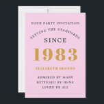 Invitation 40th Birthday 1983 Pink Grey Ajouter un nom Année<br><div class="desc">Pour ceux qui fêtent leur anniversaire, nous avons la carte d'invitation idéale pour la fête d'anniversaire. L'élégant arrière - plan au design doré est simple et chic. Customisez facilement le texte à l'avant et à l'arrière de cette carte d'invitation d'anniversaire en utilisant le modèle fourni. Une partie de la gamme...</div>