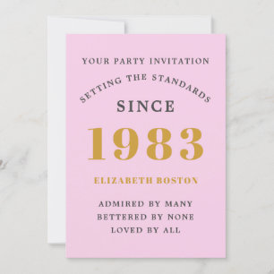 Invitation 40th Birthday 1983 Pink Grey Ajouter un nom Année