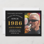 Invitation 40th Birthday 1986 Black Gold Personalized Photo (Devant)