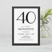Invitation 40th Birthday Black and White Modern Minimalist  (Debout devant)
