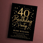 Invitation 40th Birthday Black Gold<br><div class="desc">40th birthday party invitation in black and gold. Trendy modern design,  perfect for a stylish men's or women's bday celebration. Features script font and confetti. Customize with your own details. Printed Zazzle invitations or instant download digital printable template.</div>