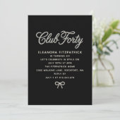 Invitation 40th Birthday Black White Pearl Script Bow (Debout devant)