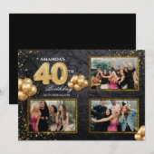 Invitation 40th Birthday Gold Silver Black Balloons (Devant / Derrière)